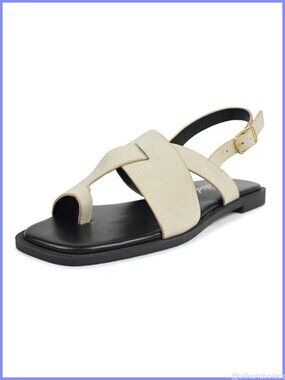 Womens Flat Thong Sandals Faux Leather Ring Toe Buckle Casual